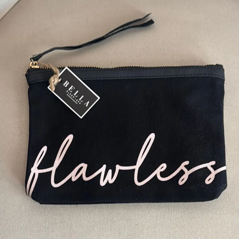 Bella Sleep + Spa Black Flawless Canvas Makeup‎ Bag Pouch NWT